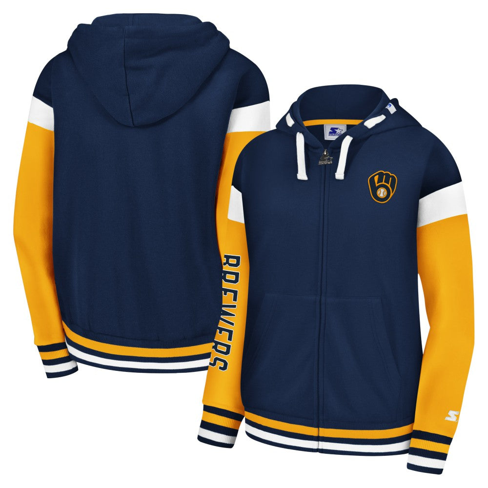 Milwaukee Brewers Starter Women's Homestretch Full-Zip Hoodie - Navy