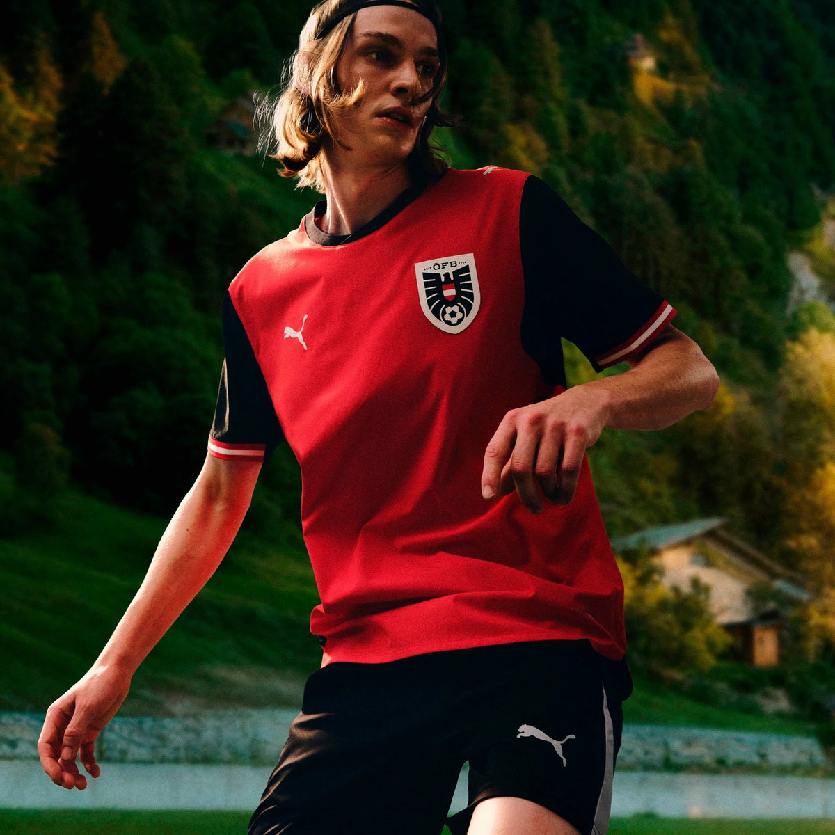 2026 Austria Men's Stadium Home Soccer Jersey Puma Red-Puma Black