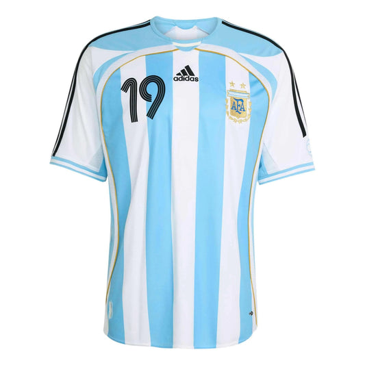 2006 Argentina Men's Retro Stadium Home Messi #19 Soccer Jersey White / Clear Blue
