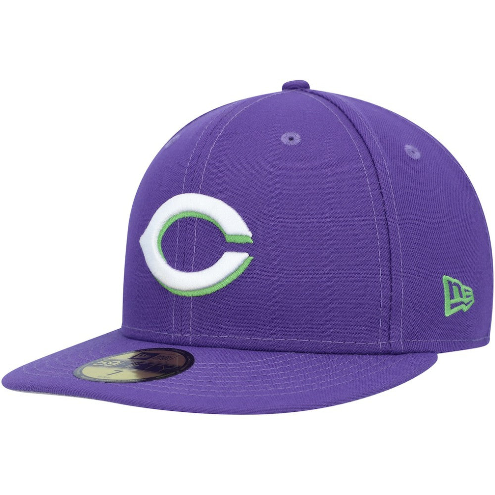 Cincinnati Reds Lime Side Patch 59FIFTY Fitted Hat - Purple | New Era
