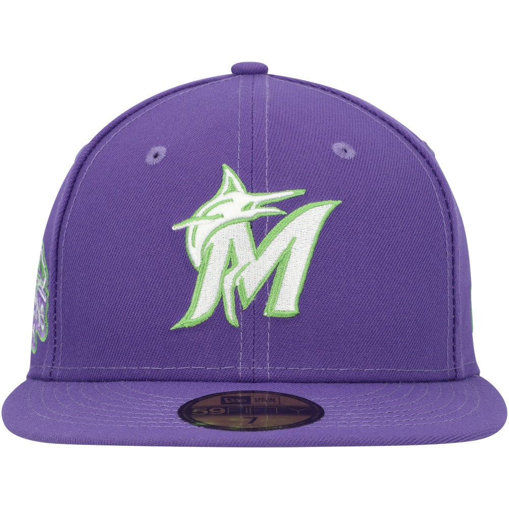 Miami Marlins Lime Side Patch 59FIFTY Fitted Hat - Purple | New Era