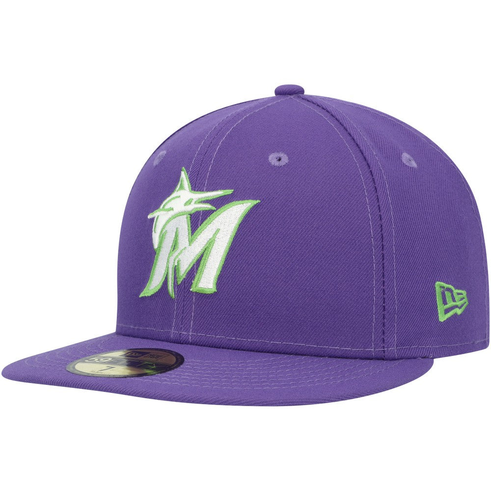 Miami Marlins Lime Side Patch 59FIFTY Fitted Hat - Purple | New Era