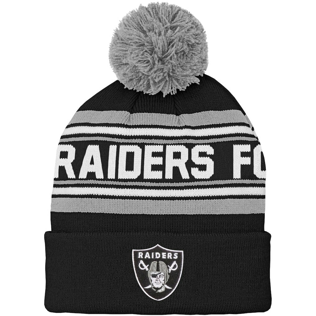 NFL Las Vegas Raiders Youth Jacquard Cuffed Knit Hat with Pom