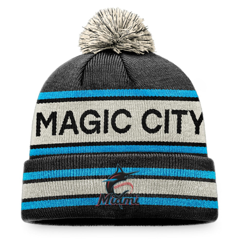 Miami Marlins Hometown Slogan Cuffed Knit Hat with Pom - Black/Natural