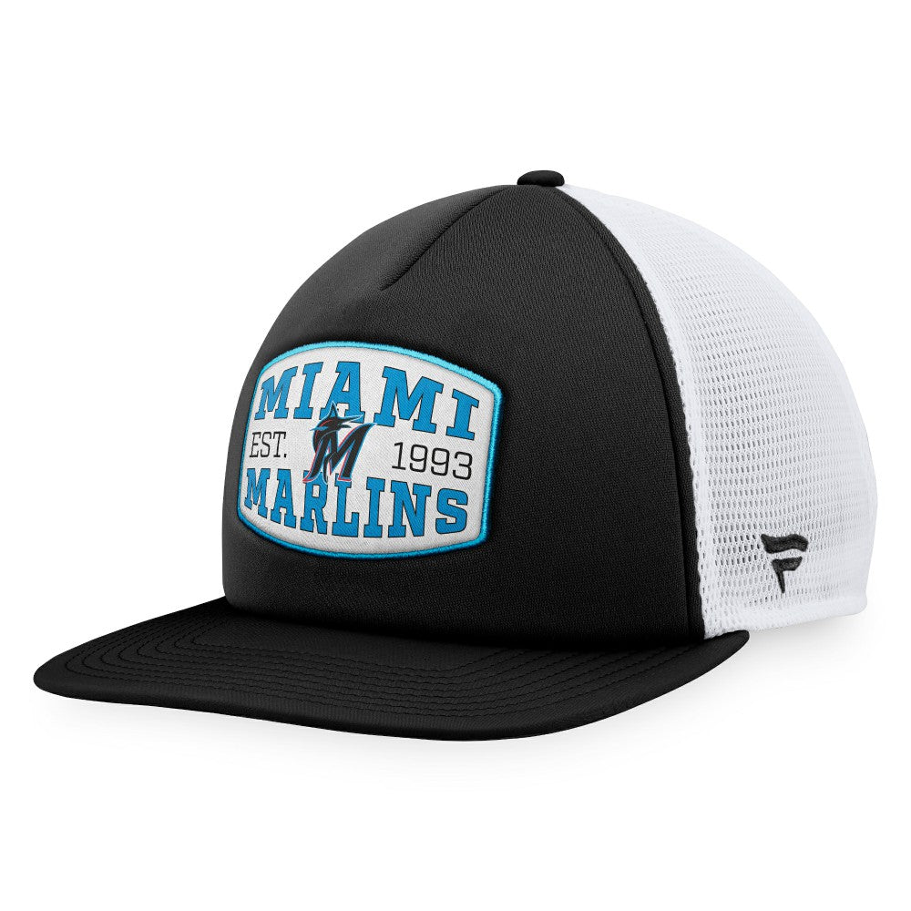 Miami Marlins Foam Front Patch Trucker Snapback Hat - Black