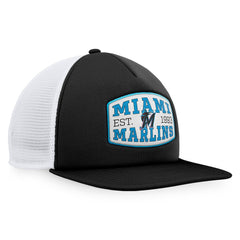 Miami Marlins Foam Front Patch Trucker Snapback Hat - Black