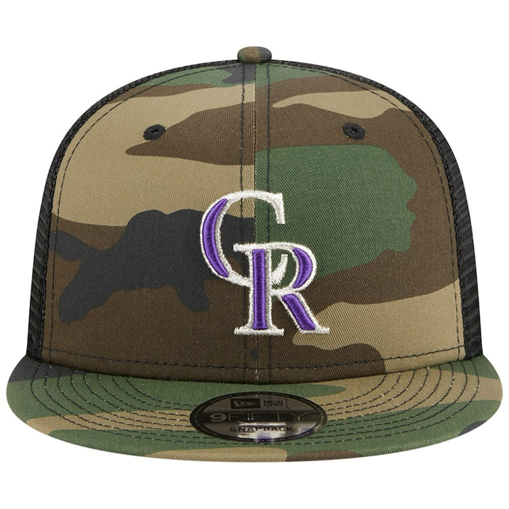 Colorado Rockies Woodland Camo Trucker 9FIFTY Snapback Hat - Camo | New Era