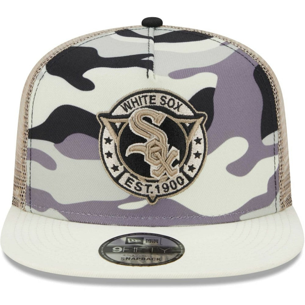 Chicago White Sox Chrome Camo A-Frame 9FIFTY Trucker Snapback Hat - White | New Era
