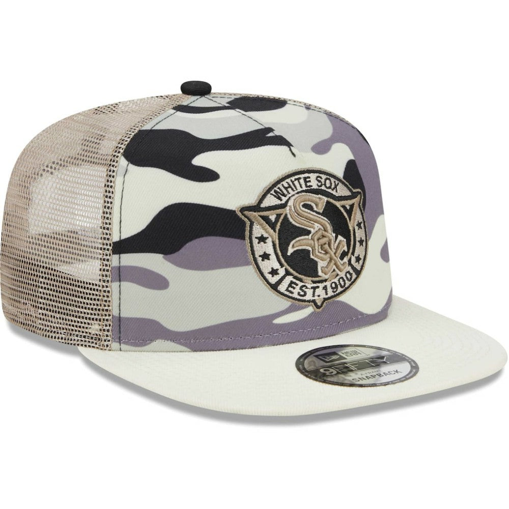 Chicago White Sox Chrome Camo A-Frame 9FIFTY Trucker Snapback Hat - White | New Era