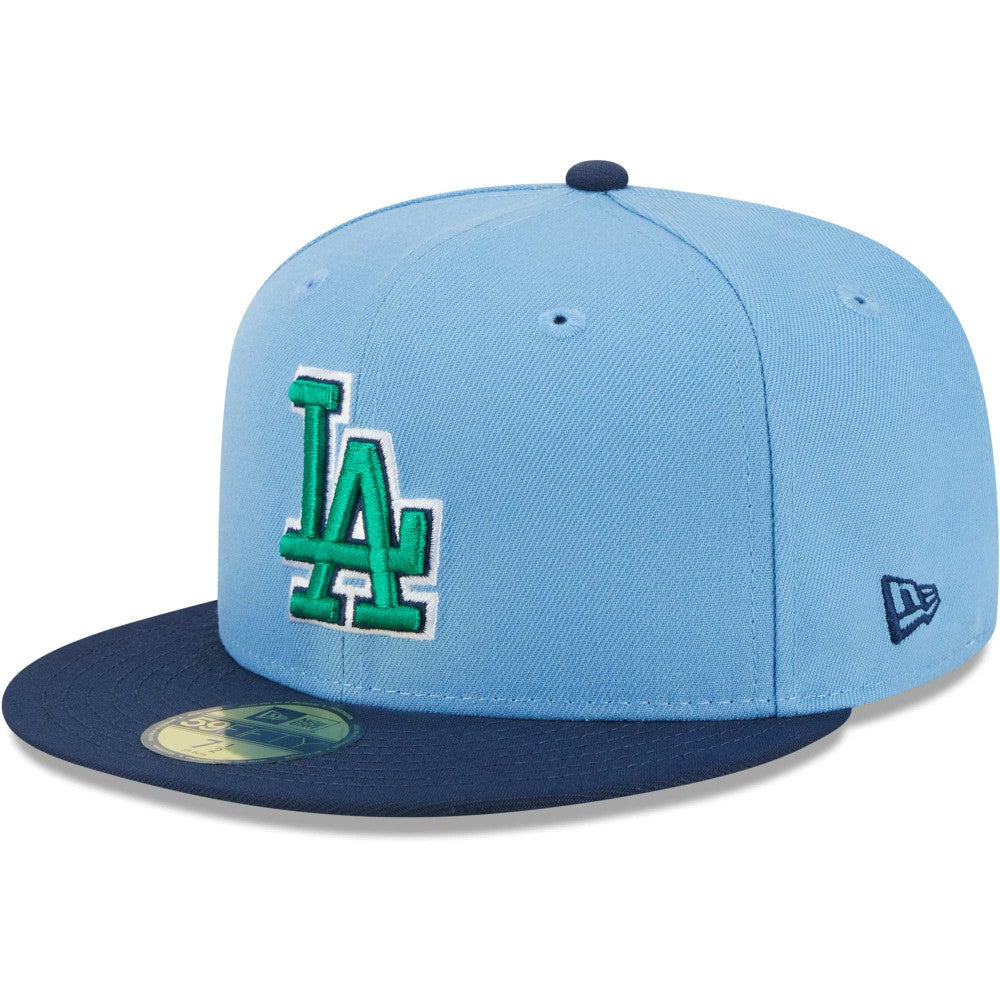 Los Angeles Dodgers Green Undervisor 59FIFTY Fitted Hat - Light Blue/Navy | New Era