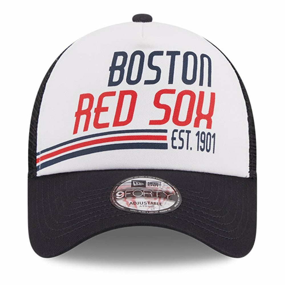 Boston Red Sox Stacked A-Frame Trucker 9FORTY Adjustable Hat - White/Navy | New Era