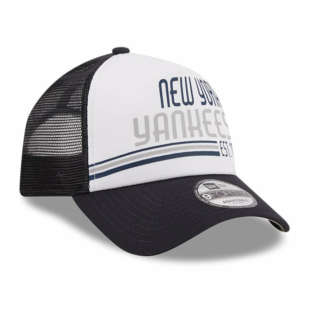 New York Yankees Stacked A-Frame Trucker 9FORTY Adjustable Hat - White/Navy | New Era