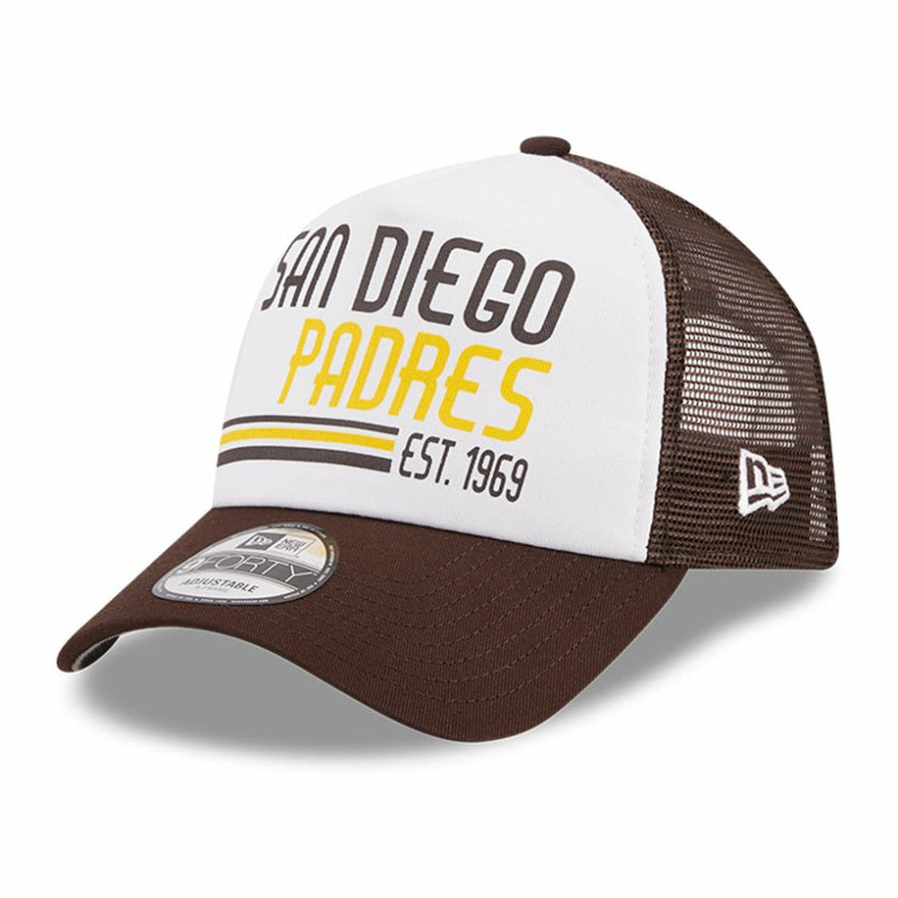 San Diego Padres Stacked A-Frame Trucker 9FORTY Adjustable Hat - White/Brown | New Era