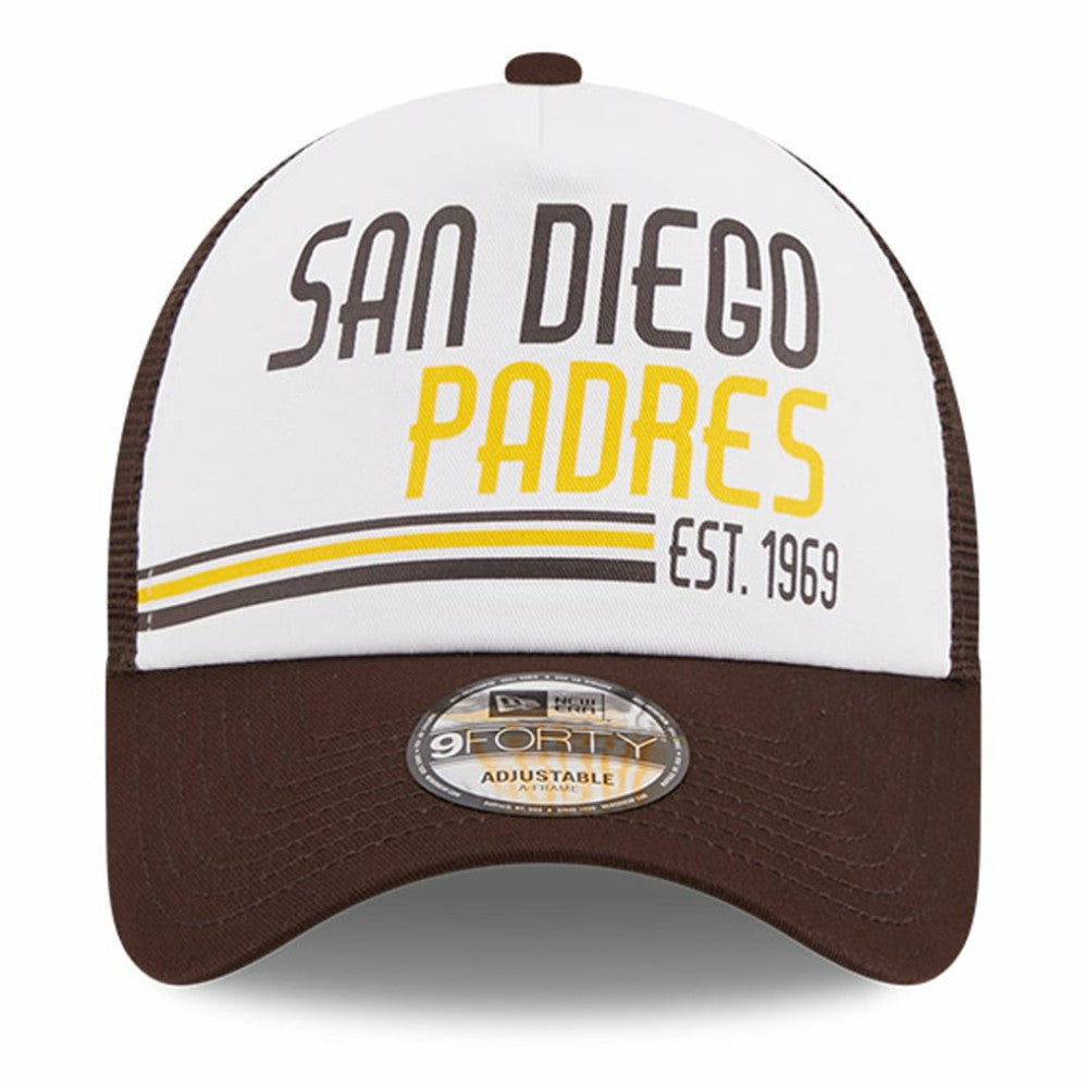 San Diego Padres Stacked A-Frame Trucker 9FORTY Adjustable Hat - White/Brown | New Era