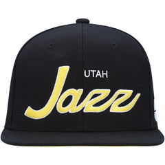 Utah Jazz Hardwood Classics Script 2.0 Snapback Hat - Black | Mitchell & Ness shop