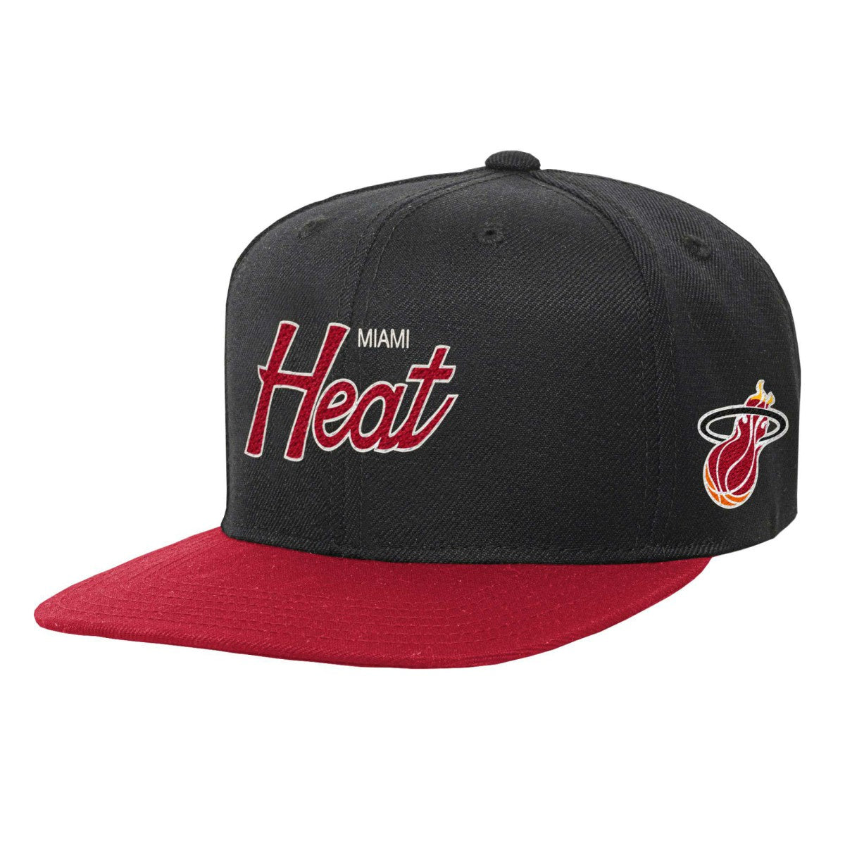 Miami Heat Youth Team Script Snapback Hat - Black | Mitchell & Ness sale