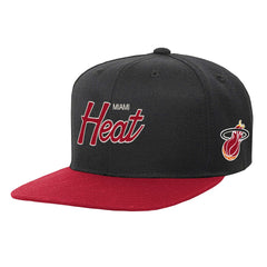 Miami Heat Youth Team Script Snapback Hat - Black | Mitchell & Ness sale