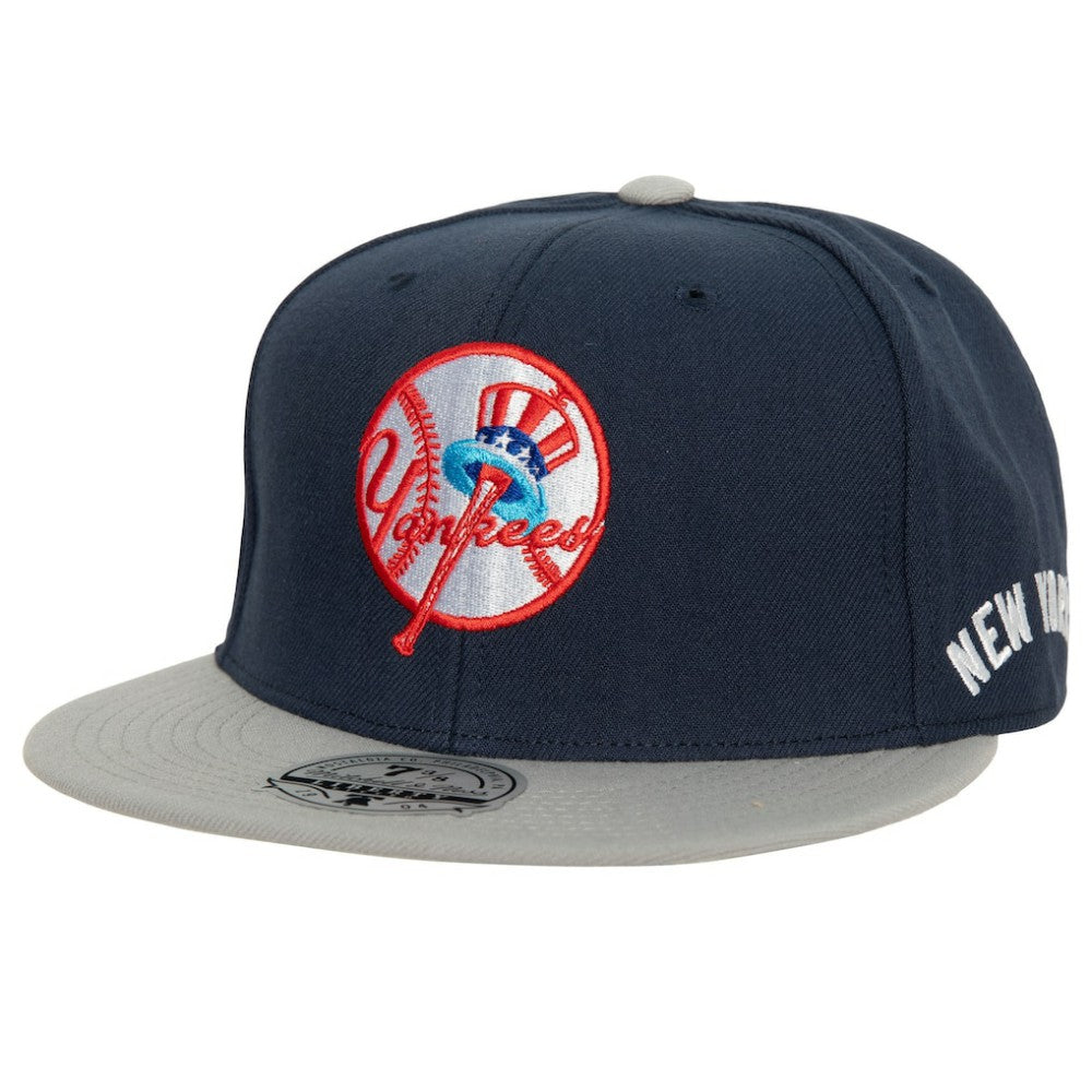 New York Yankees Bases Loaded Fitted Hat - Navy/Gray | Mitchell & Ness