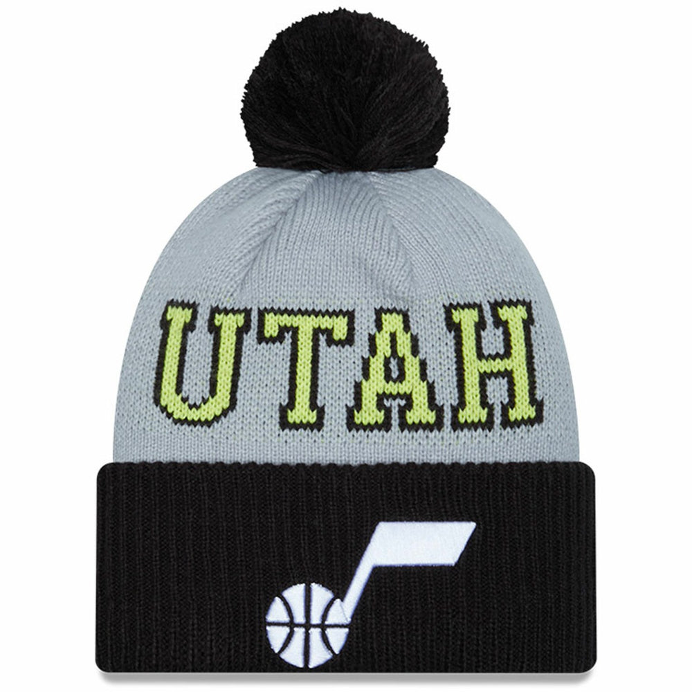 Utah Jazz Tip-Off Two-Tone Cuffed Knit Hat with Pom - Black/Gray | New Era on sale