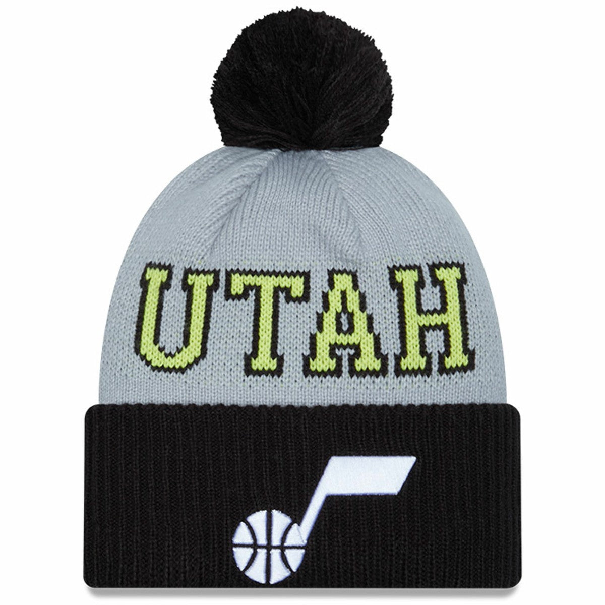 Utah Jazz Tip-Off Two-Tone Cuffed Knit Hat with Pom - Black/Gray | New Era on sale