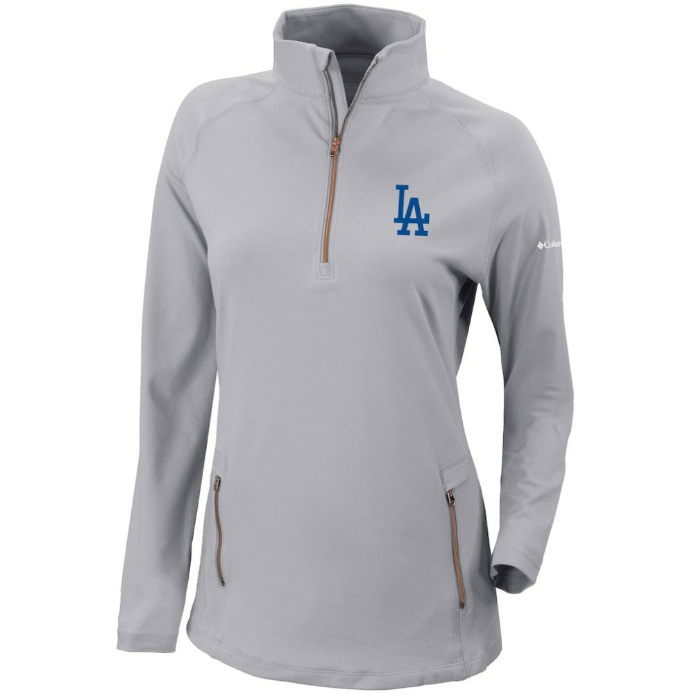 Los Angeles Dodgers Women's Omni-Wick Outward Nine Quarter-Zip Pullover Top - Gray | Columbia