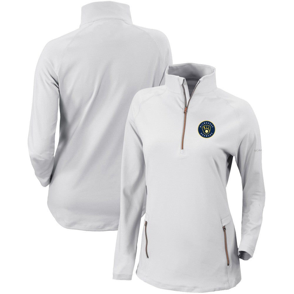 Milwaukee Brewers Women's Omni-Wick Outward Nine Quarter-Zip Pullover Top - White | Columbia