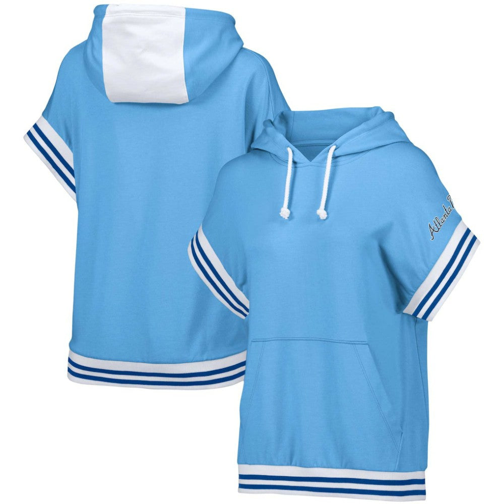 Atlanta Braves Lusso Women's Mabel Tri-Blend Short Sleeve Pullover Hoodie - Light Blue