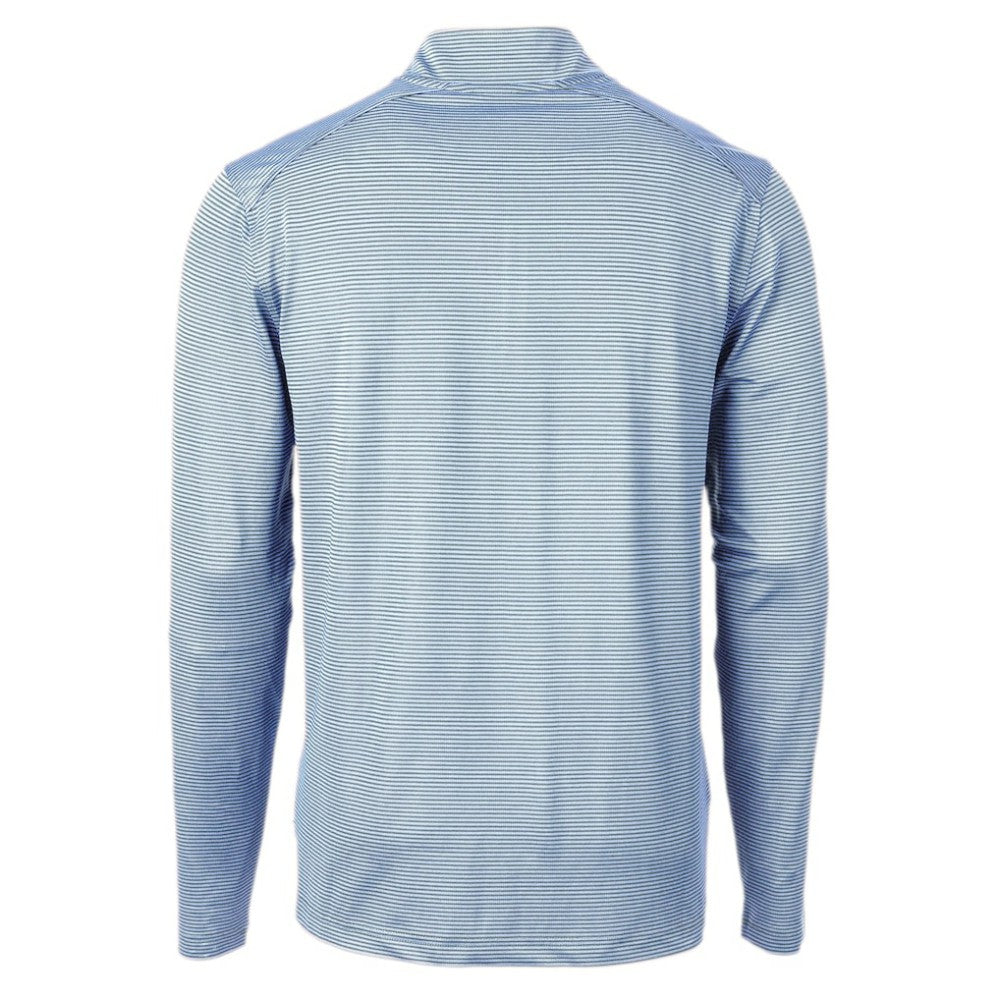 Atlanta Braves Cutter & Buck Virtue Eco Pique Micro Stripe Recycled Quarter-Zip Pullover Top - Light Blue/Navy