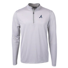 Atlanta Braves Cutter & Buck Virtue Eco Pique Micro Stripe Recycled Quarter-Zip Pullover Top - Gray/White