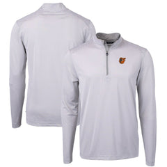 Baltimore Orioles Cutter & Buck Virtue Eco Pique Micro Stripe Recycled Quarter-Zip Pullover Top - Gray/White
