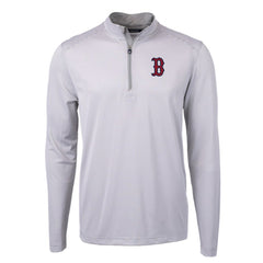 Boston Red Sox Cutter & Buck Virtue Eco Pique Micro Stripe Recycled Quarter-Zip Pullover Top - Gray/White