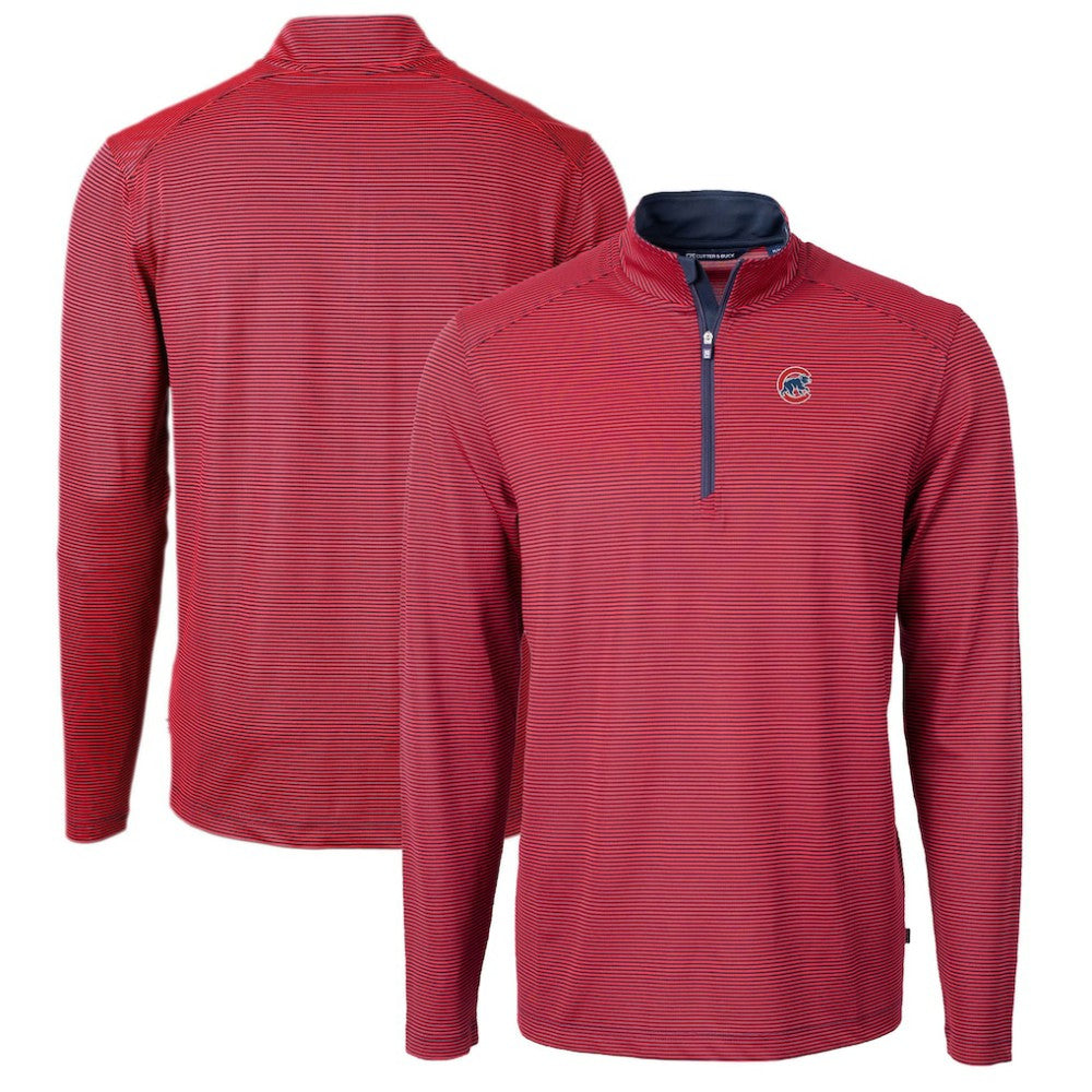 Chicago Cubs Cutter & Buck Virtue Eco Pique Micro Stripe Recycled Quarter-Zip Pullover Top - Red/Navy