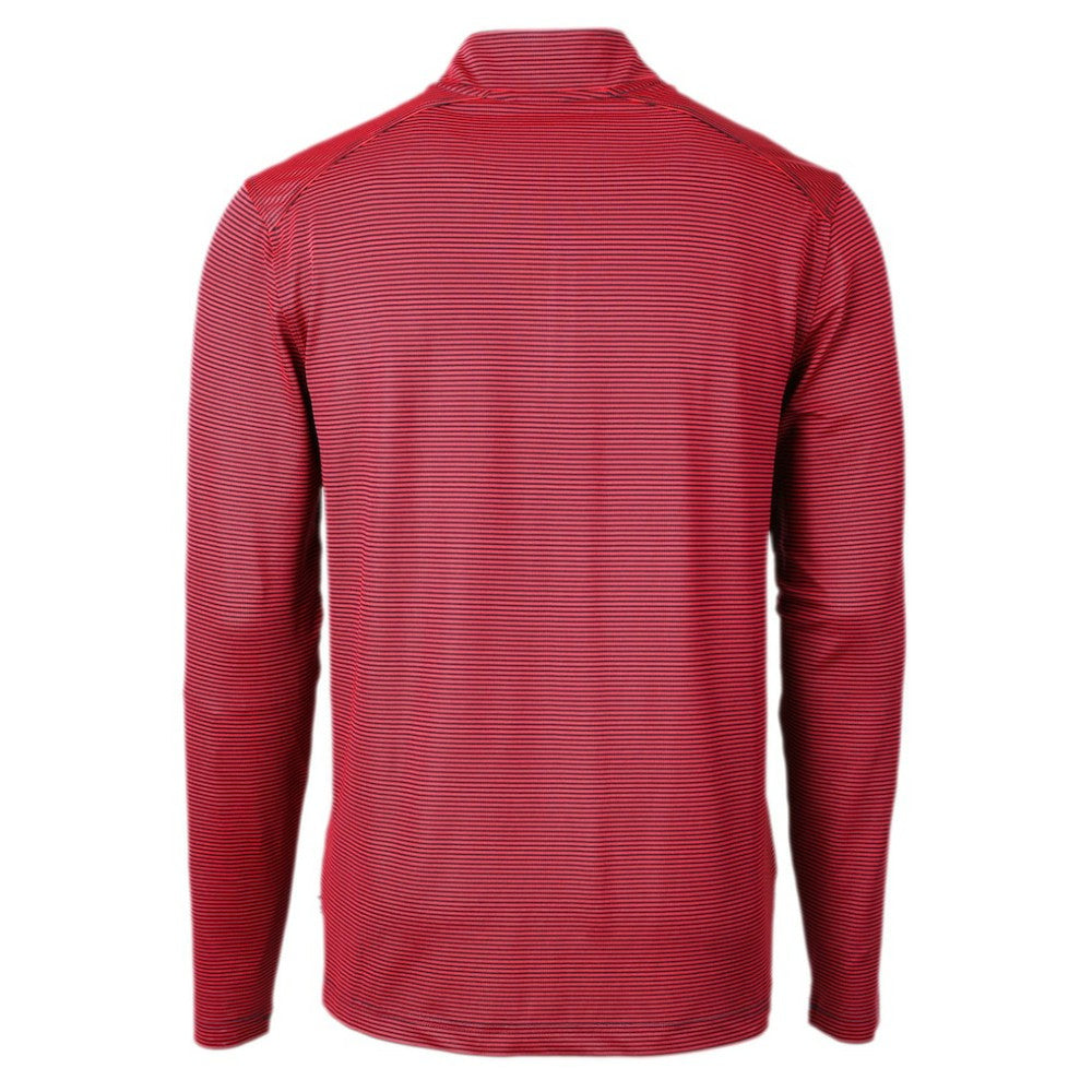 Chicago Cubs Cutter & Buck Virtue Eco Pique Micro Stripe Recycled Quarter-Zip Pullover Top - Red/Navy