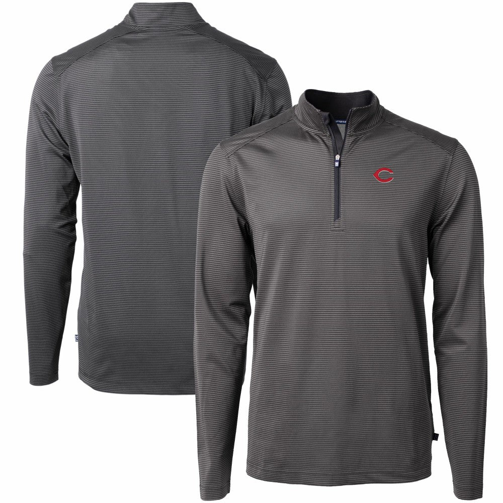 Cincinnati Reds Cutter & Buck Virtue Eco Pique Micro Stripe Recycled Quarter-Zip Pullover Top - Black/Gray