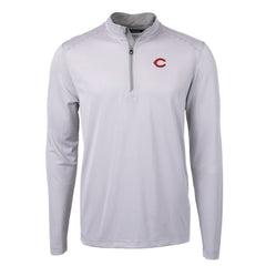Cincinnati Reds Cutter & Buck Virtue Eco Pique Micro Stripe Recycled Quarter-Zip Pullover Top - Gray/White