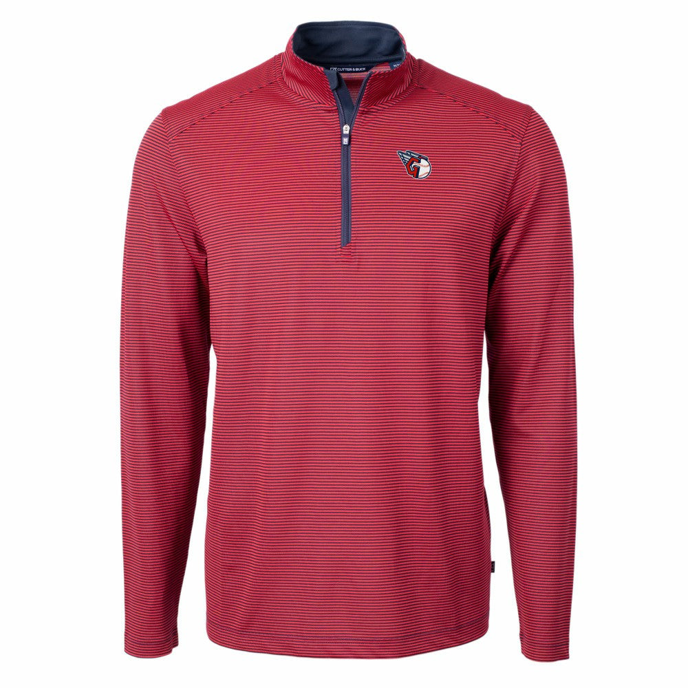 Cleveland Guardians Cutter & Buck Virtue Eco Pique Micro Stripe Recycled Quarter-Zip Pullover Top - Red/Navy