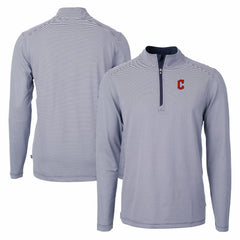 Cleveland Guardians Cutter & Buck Virtue Eco Pique Micro Stripe Recycled Quarter-Zip Pullover Top - Navy/White