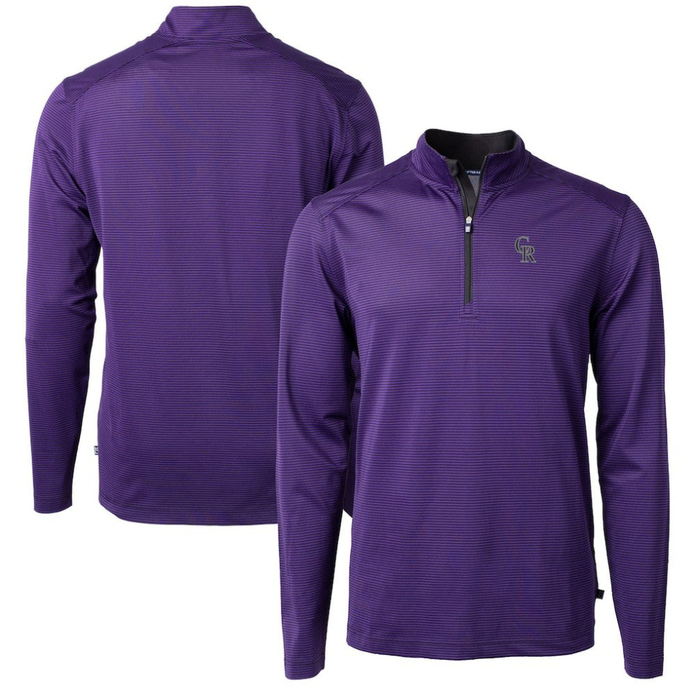Colorado Rockies Cutter & Buck Virtue Eco Pique Micro Stripe Recycled Quarter-Zip Pullover Top - Purple/Black
