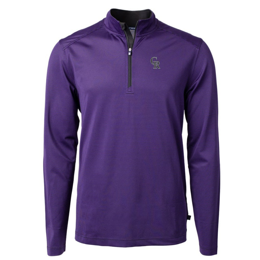 Colorado Rockies Cutter & Buck Virtue Eco Pique Micro Stripe Recycled Quarter-Zip Pullover Top - Purple/Black