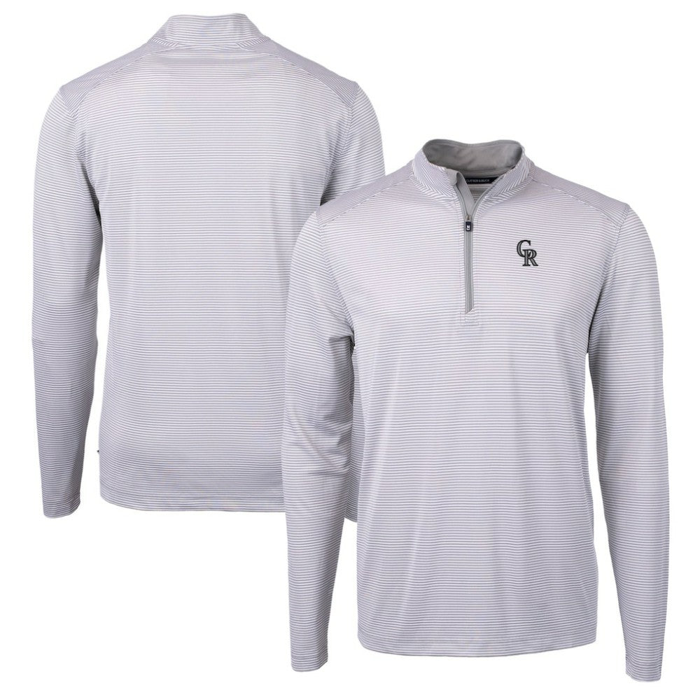 Colorado Rockies Cutter & Buck Virtue Eco Pique Micro Stripe Recycled Quarter-Zip Pullover Top - Gray/White
