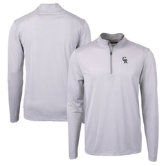 Colorado Rockies Cutter & Buck Virtue Eco Pique Micro Stripe Recycled Quarter-Zip Pullover Top - Gray/White