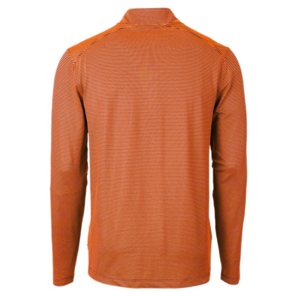 Detroit Tigers Cutter & Buck Virtue Eco Pique Micro Stripe Recycled Quarter-Zip Pullover Top - Orange/Navy