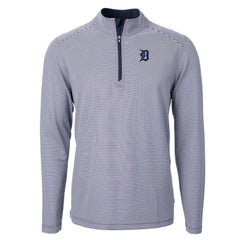 Detroit Tigers Cutter & Buck Virtue Eco Pique Micro Stripe Recycled Quarter-Zip Pullover Top - Navy/White