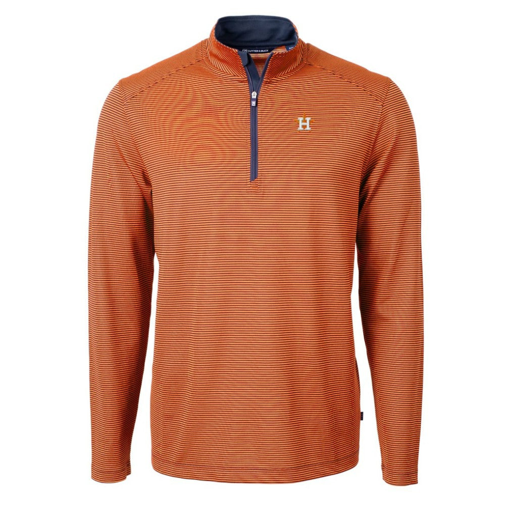 Houston Astros Cutter & Buck Virtue Eco Pique Micro Stripe Recycled Quarter-Zip Pullover Top - Orange/Navy