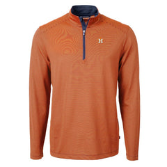 Houston Astros Cutter & Buck Virtue Eco Pique Micro Stripe Recycled Quarter-Zip Pullover Top - Orange/Navy