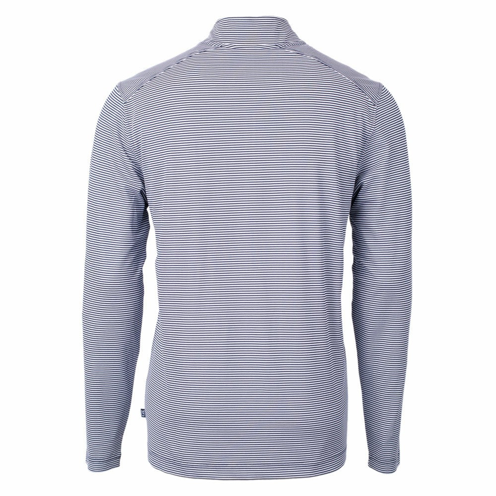 Kansas City Royals Cutter & Buck Virtue Eco Pique Micro Stripe Recycled Quarter-Zip Pullover Top - Navy/White