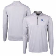 Kansas City Royals Cutter & Buck Virtue Eco Pique Micro Stripe Recycled Quarter-Zip Pullover Top - Gray/White