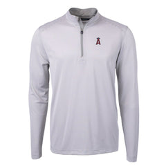 Los Angeles Angels Cutter & Buck Virtue Eco Pique Micro Stripe Recycled Quarter-Zip Pullover Top - Gray/White