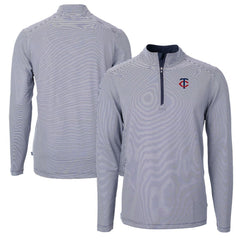 Minnesota Twins Cutter & Buck Virtue Eco Pique Micro Stripe Recycled Quarter-Zip Pullover Top - Navy/White
