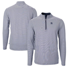 New York Yankees Cutter & Buck Virtue Eco Pique Micro Stripe Recycled Quarter-Zip Pullover Top - Navy/White